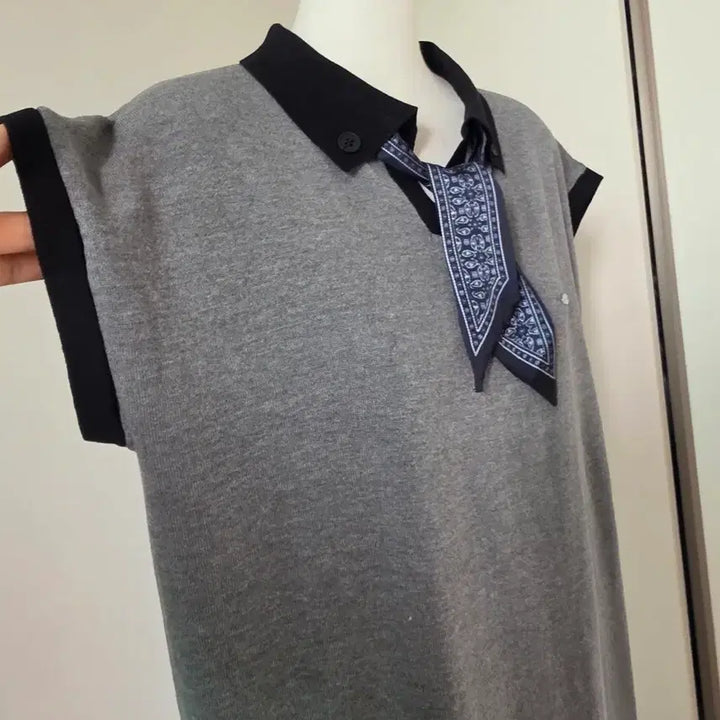 [BUNJANG] Knit Long Dress with Scarf Set - Grey / 니트 롱 원피스 그레이 스카프세트