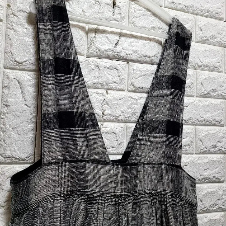 [BUNJANG] Check Cotton Linen Blend Long Dress / 체크 면.마 롱 원피스