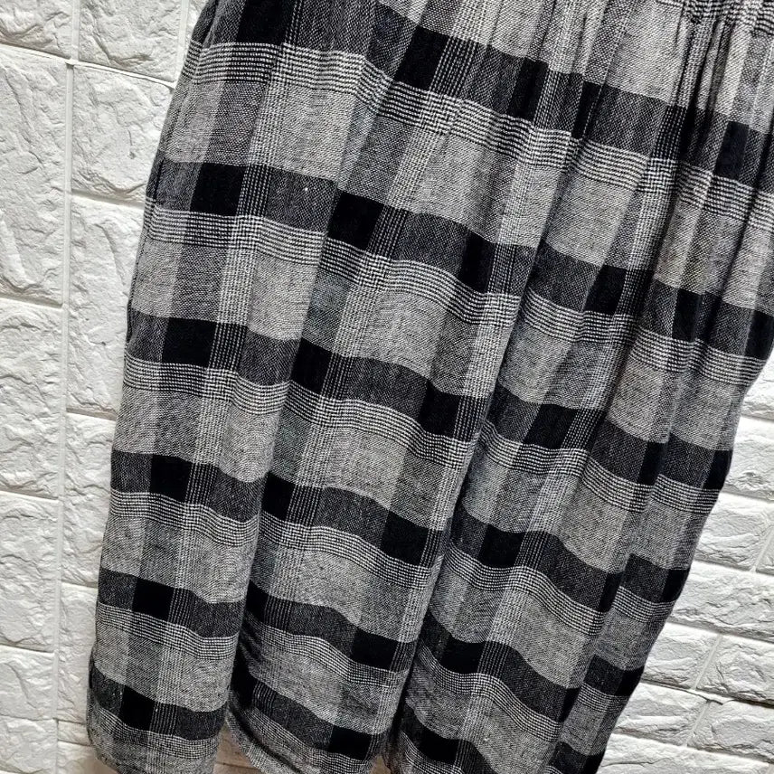 [BUNJANG] Check Cotton Linen Blend Long Dress / 체크 면.마 롱 원피스