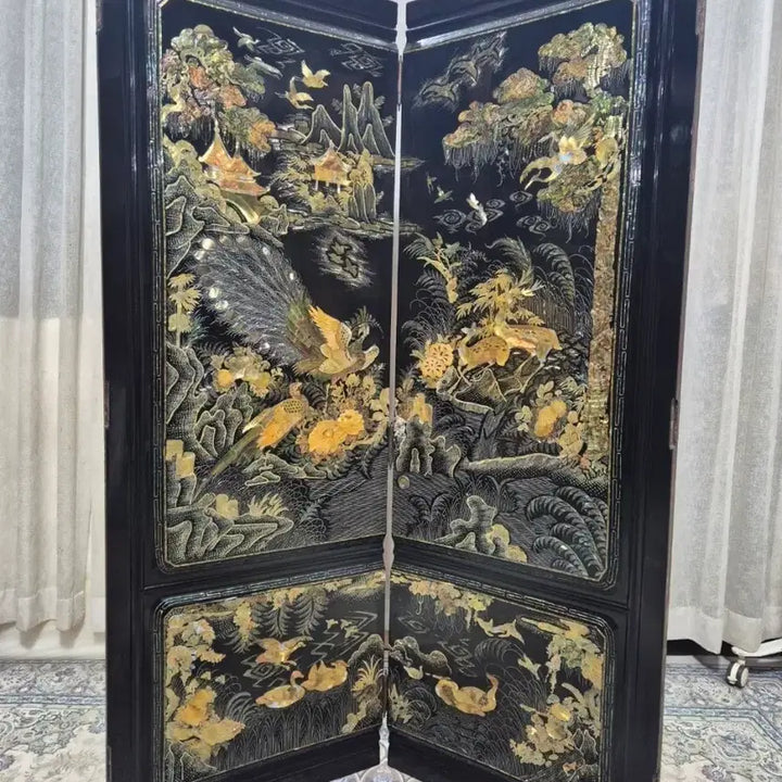 [BUNJANG] 1970s Vintage Gold Mother-of-Pearl 2-Panel Folding Screen / N4-8 70s 빈티지 &