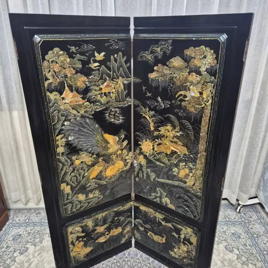 [BUNJANG] 1970s Vintage Gold Mother-of-Pearl 2-Panel Folding Screen / N4-8 70s 빈티지 &