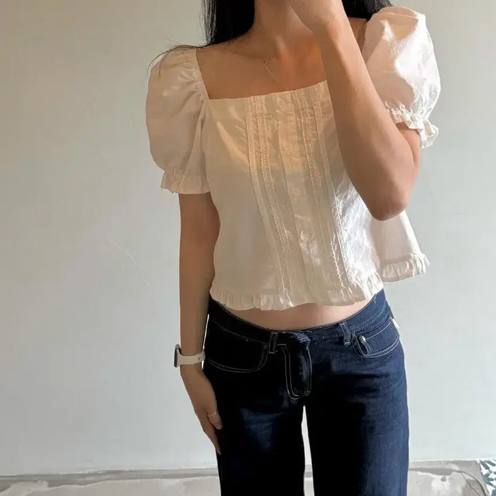 [BUNJANG] Live Hour Short Sleeve Blouse / 리브아워 반팔 블라우스 새상품 택포