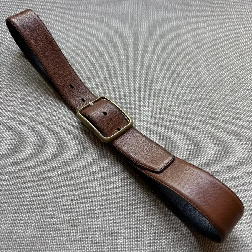 [BUNJANG] 90s USA Camel Brown Leather Solid Brass Buckle Belt / [31-32] 90s USA 카멜브라운 레더 솔리드 브라스 버클 벨트