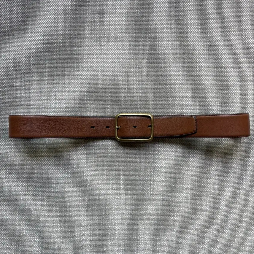 [BUNJANG] 90s USA Camel Brown Leather Solid Brass Buckle Belt / [31-32] 90s USA 카멜브라운 레더 솔리드 브라스 버클 벨트