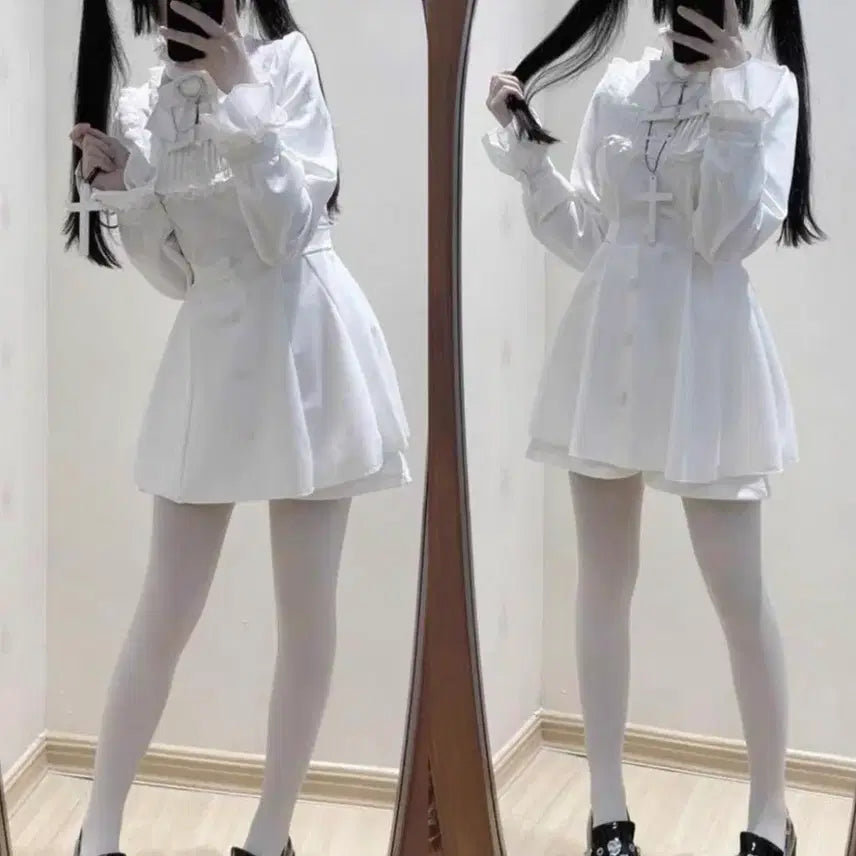 [BUNJANG] White Lolita Dress Set / 화이트 원피스 로리타 지뢰계 양산형 서브컬쳐