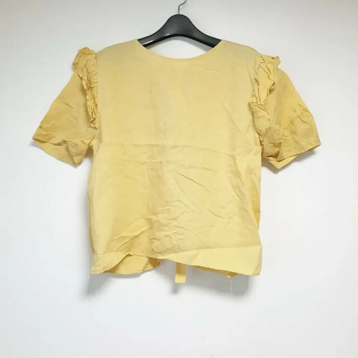[BUNJANG] Yellow Linen Ruffle Short Sleeve Blouse / 옐로우 셔링 반팔 블라우스