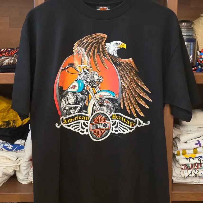 [BUNJANG] 1991 Harley-Davidson Eagle &amp; Sunset Graphic T-Shirt / 1991 Harley-Davidson American Heritage