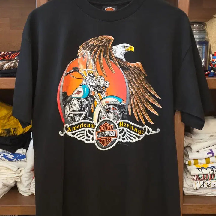 [BUNJANG] 1991 Harley-Davidson Eagle &amp; Sunset Graphic T-Shirt / 1991 Harley-Davidson American Heritage