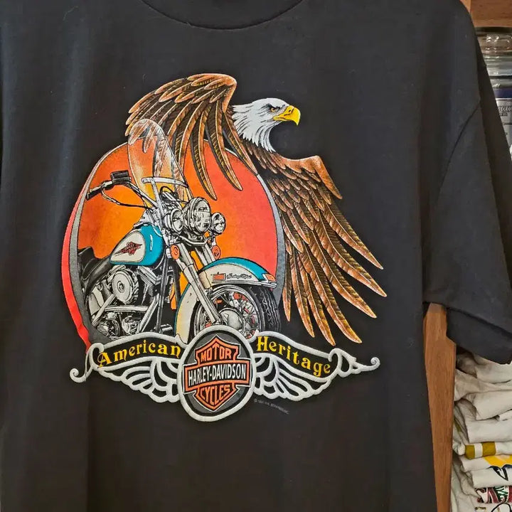 [BUNJANG] 1991 Harley-Davidson Eagle &amp; Sunset Graphic T-Shirt / 1991 Harley-Davidson American Heritage