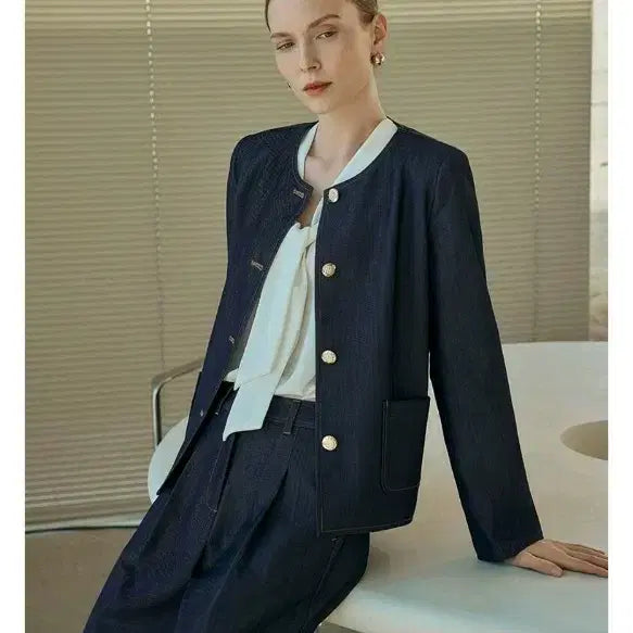 [BUNJANG] Denim Jacket with Detachable Collar / [새상품,55~66] 데님 자켓 트위드 자켓