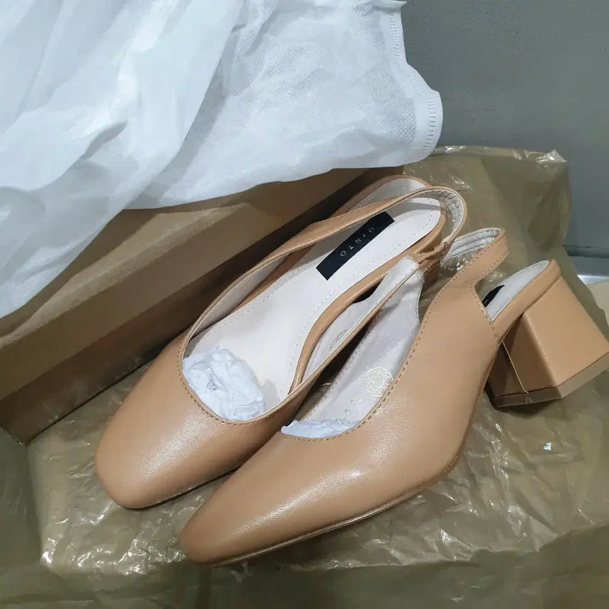 [BUNJANG] Beige Camel Slingback Heels Mules - Size 230 / [새상품,230] 베이지 카멜 슬링백 힐 뮬