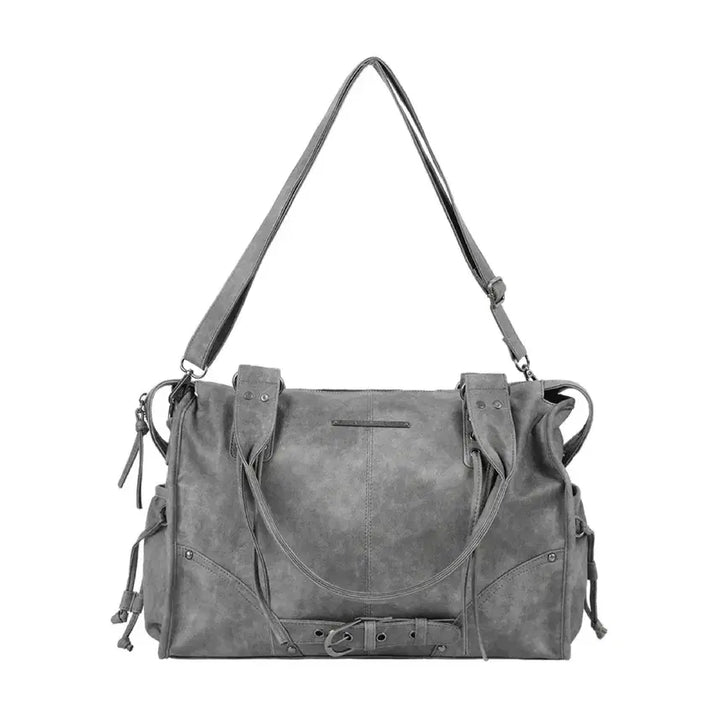[BUNJANG] Fancy Club Belted Washed Leather Bag - Grey / 팬시클럽 fancy club 벨티드 워싱 레더백 그레이
