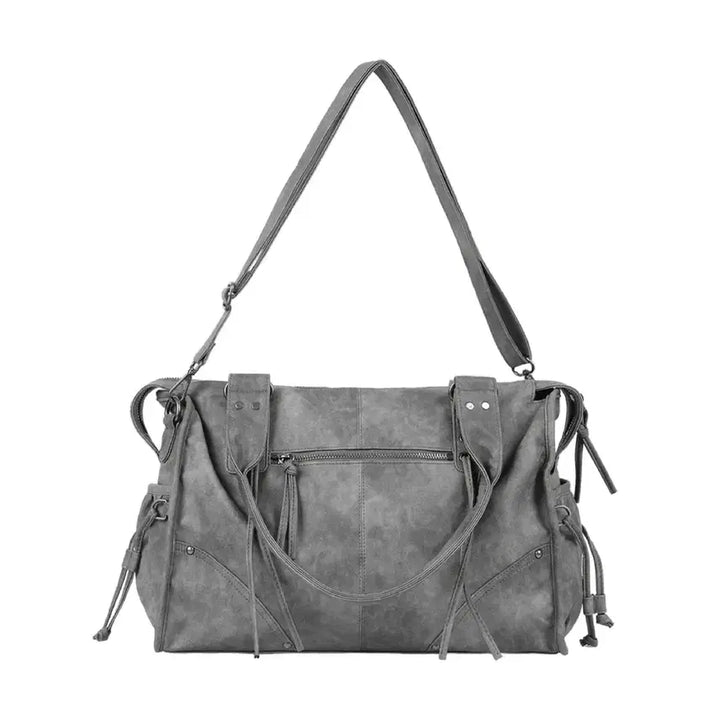[BUNJANG] Fancy Club Belted Washed Leather Bag - Grey / 팬시클럽 fancy club 벨티드 워싱 레더백 그레이