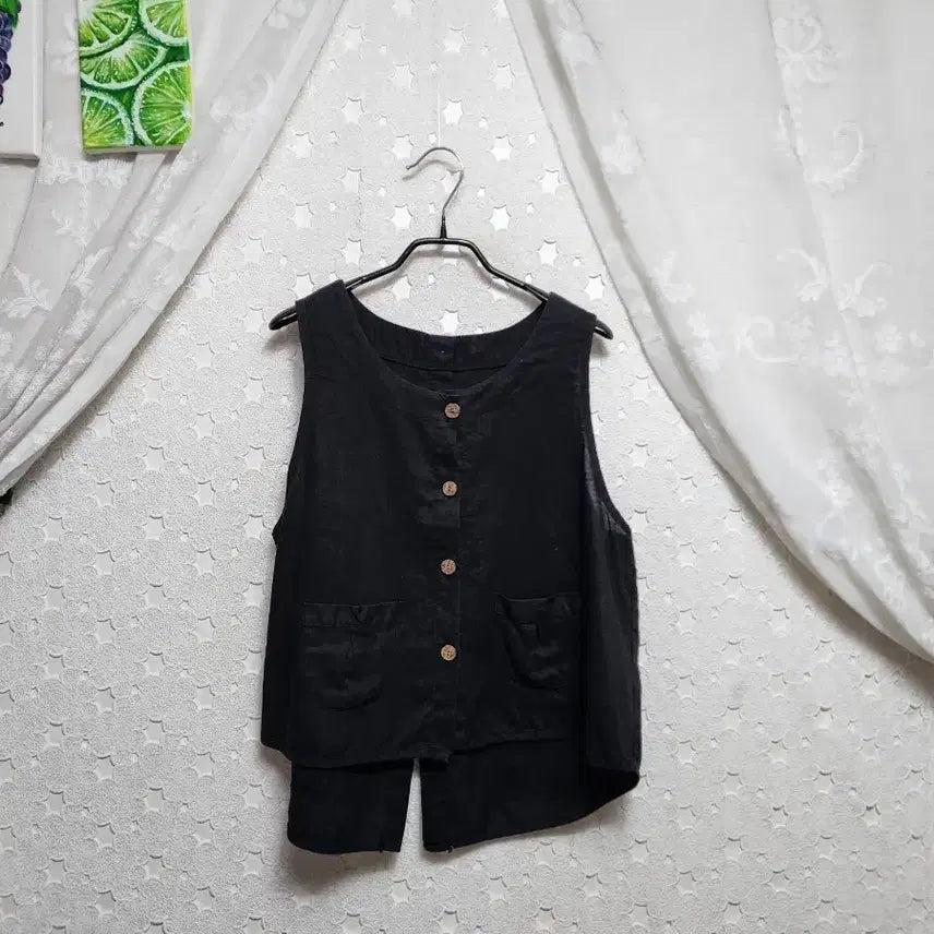 [BUNJANG] Black 100% Linen Vest - Women&