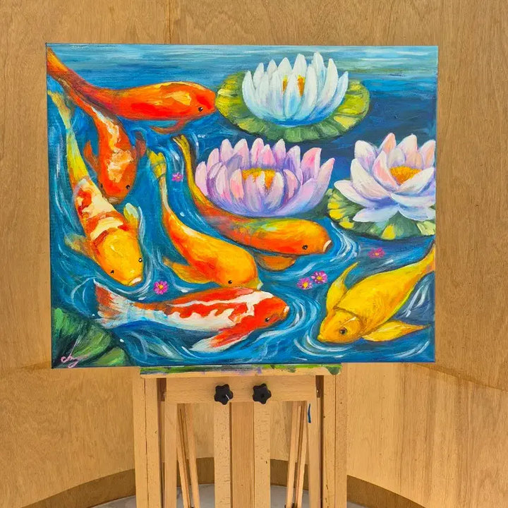 [BUNJANG] Vibrant Koi Fish Painting on Canvas / 행복과 함께 온 잉어들
