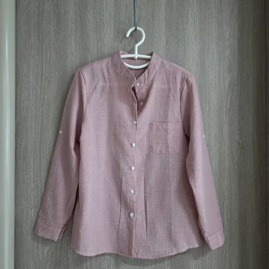 [BUNJANG] Pink Henry Neck Shirt 55 / 깔끔한 핑크 헨리넥 셔츠 55