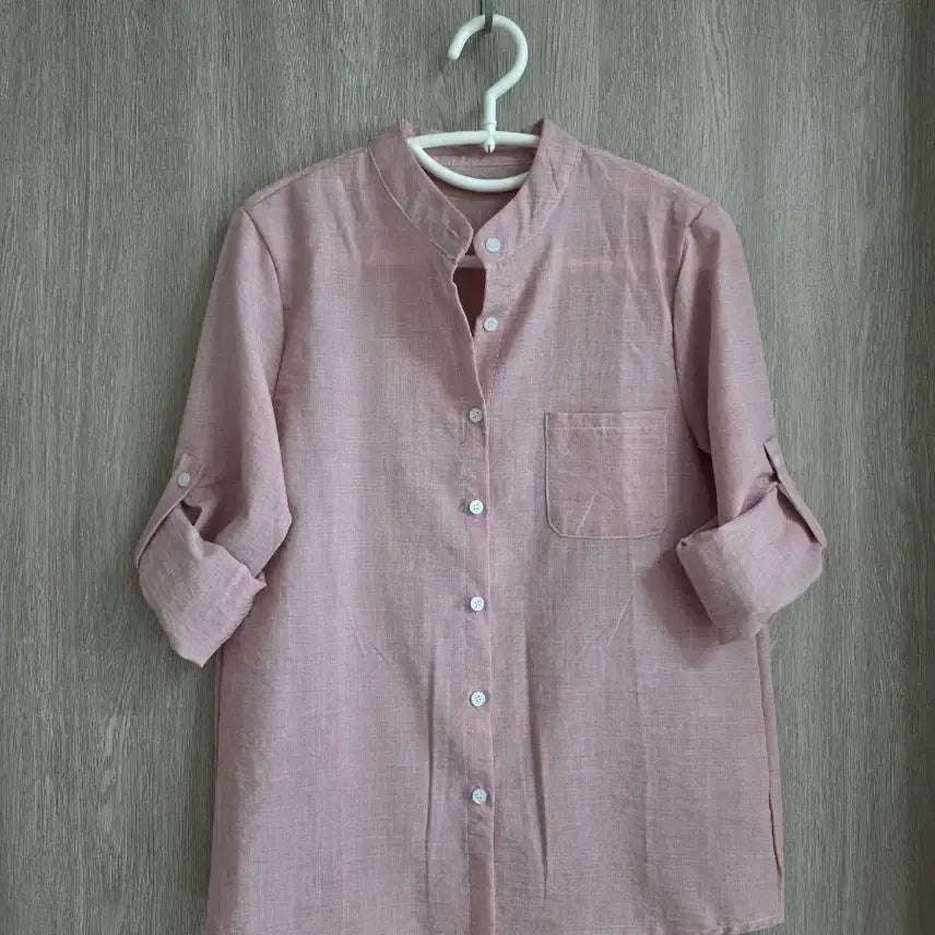 [BUNJANG] Pink Henry Neck Shirt 55 / 깔끔한 핑크 헨리넥 셔츠 55