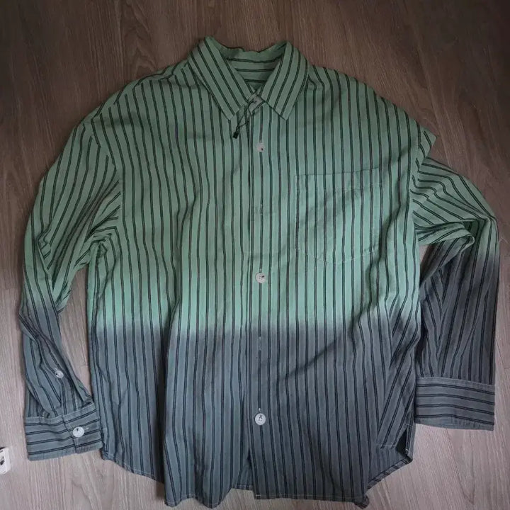 [BUNJANG] System Homme Striped Gradation Oversized Shirt / 시스템옴므 정품 스트라이프 민트 그라데이션 오버핏 100사이즈