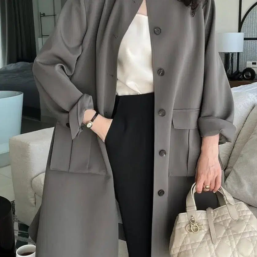 [BUNJANG] Rabambaru Grey Long Jacket Coat / 라밤바룸  회색 롱 자켓 코트