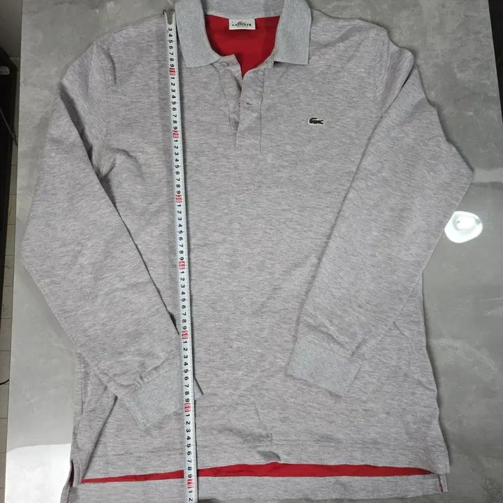 [BUNJANG] Lacoste Long Sleeve Polo Shirt Grey/Red / 라코스테 긴팔 카라티 그레이/레드