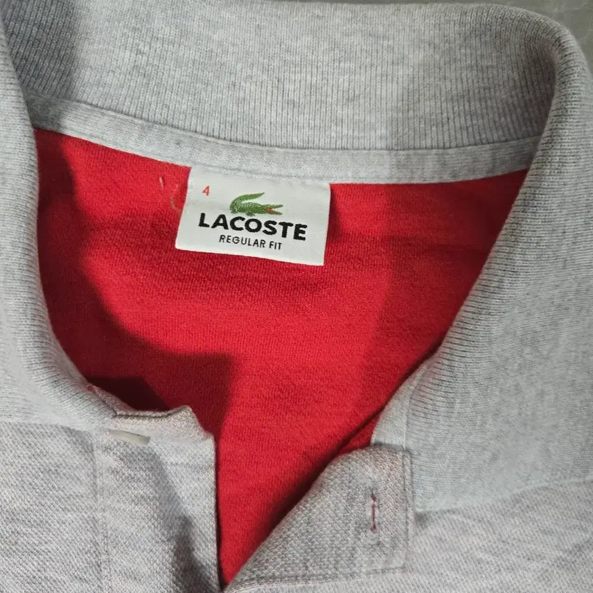 [BUNJANG] Lacoste Long Sleeve Polo Shirt Grey/Red / 라코스테 긴팔 카라티 그레이/레드