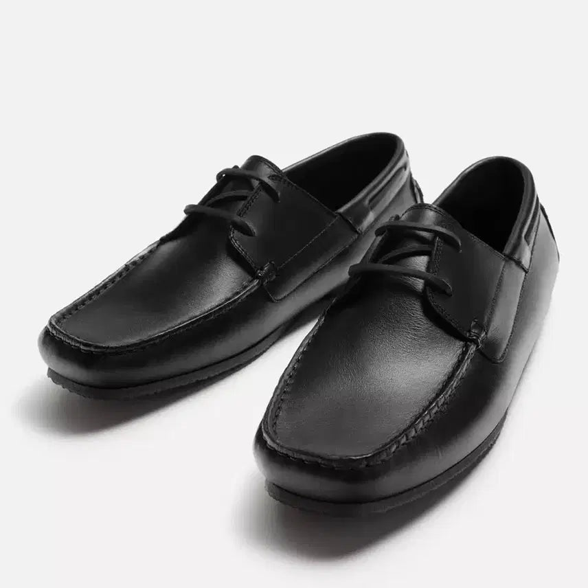 [BUNJANG] Zara Limited Edition Black Leather Deck Shoes / 자라 블랙 레더 데크 슈즈 리미티드 에디션