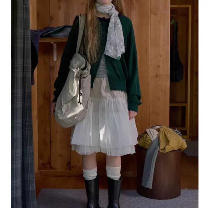 [BUNJANG] No Contents Mesh Flare Skirt / 노컨텐츠 메쉬 플레어 스커트