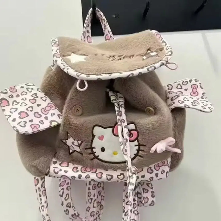 [BUNJANG] Hello Kitty Leopard Print Fur Backpack / 헬로키티 호피 퍼 털가방 백팩