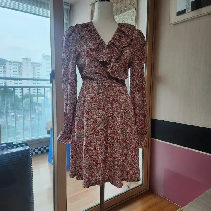 [BUNJANG] Floral Long Dress - Red / 플라워 롱 원피스 레드 잔꽃무늬