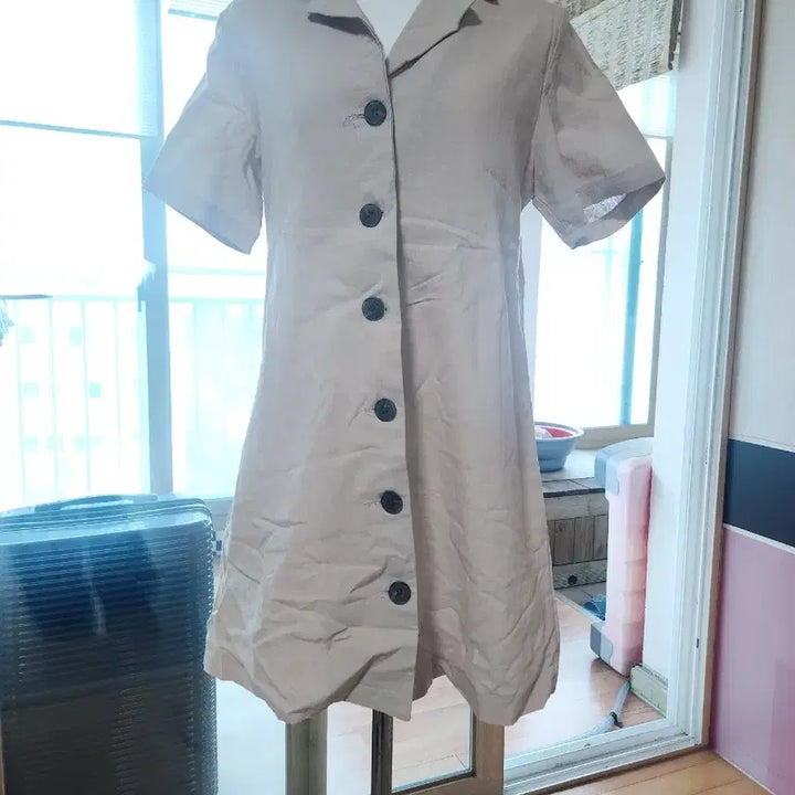 [BUNJANG] Beige Ring Belt Short Sleeve Dress / 베이지 링 벨트 반팔 원피스
