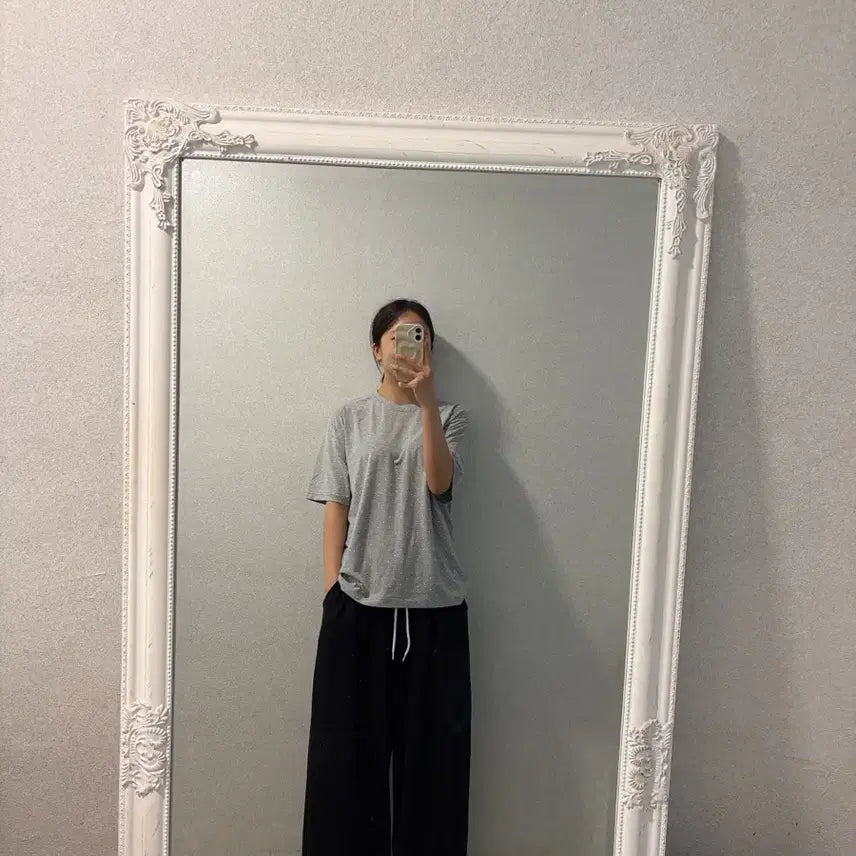 [BUNJANG] Gray Polka Dot Short Sleeve T-Shirt / 새상품 회색 잔 도트 반팔 티셔츠 새상품 루즈핏 55-77 빅사이즈 가능