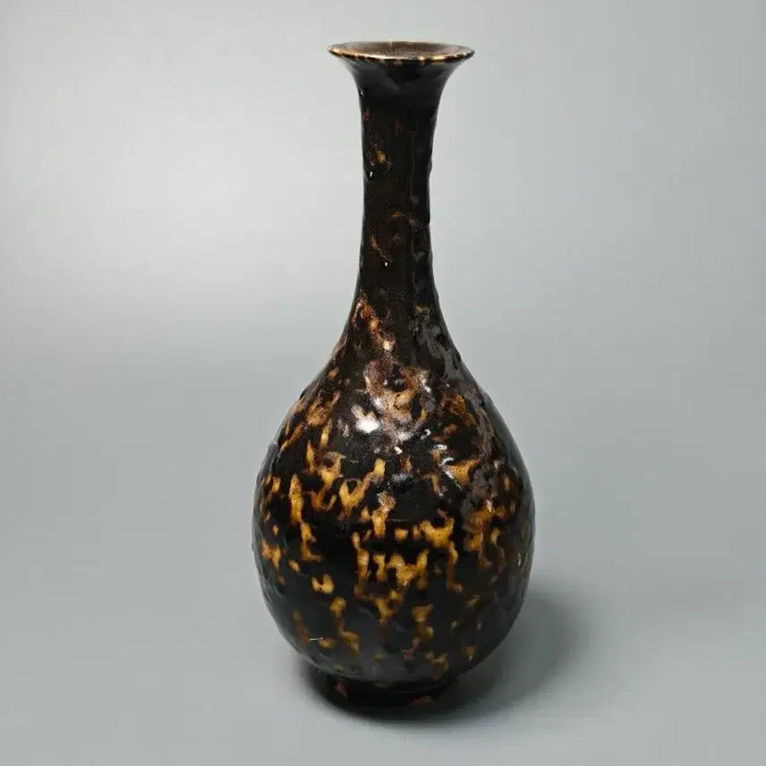 [BUNJANG] Song Dynasty Black Glaze Tortoiseshell Pattern Long Neck Vase Chinese Celadon / 송대 흑유 대모반 장경병 중국도자기 골동품 고미술품 수집품