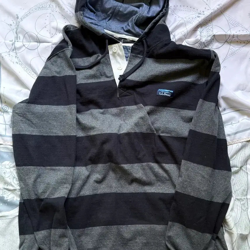 [BUNJANG] LLBean Stripe Rugby Hoodie / 엘엘빈 스트라이프 럭비 후드