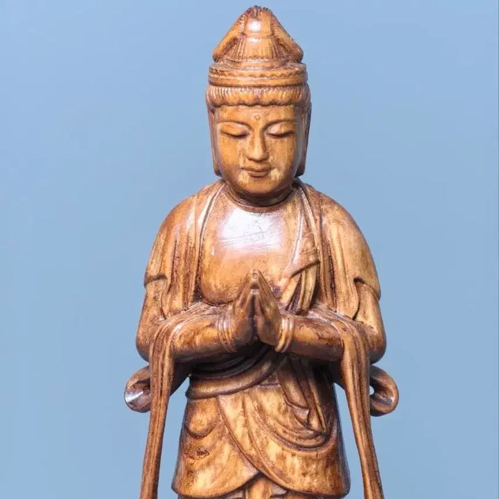 [BUNJANG] Yellow Sandalwood Wooden Buddha Statue with Lotus Throne Antique Collectible Sculpture / 황양목조 목제 합장보살 연화좌 입상 불상 불교 골동품 수집품 조각상