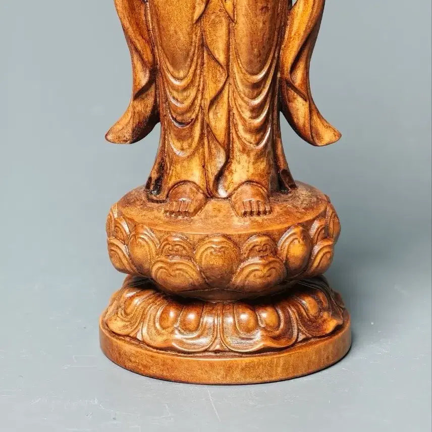 [BUNJANG] Yellow Sandalwood Wooden Buddha Statue with Lotus Throne Antique Collectible Sculpture / 황양목조 목제 합장보살 연화좌 입상 불상 불교 골동품 수집품 조각상