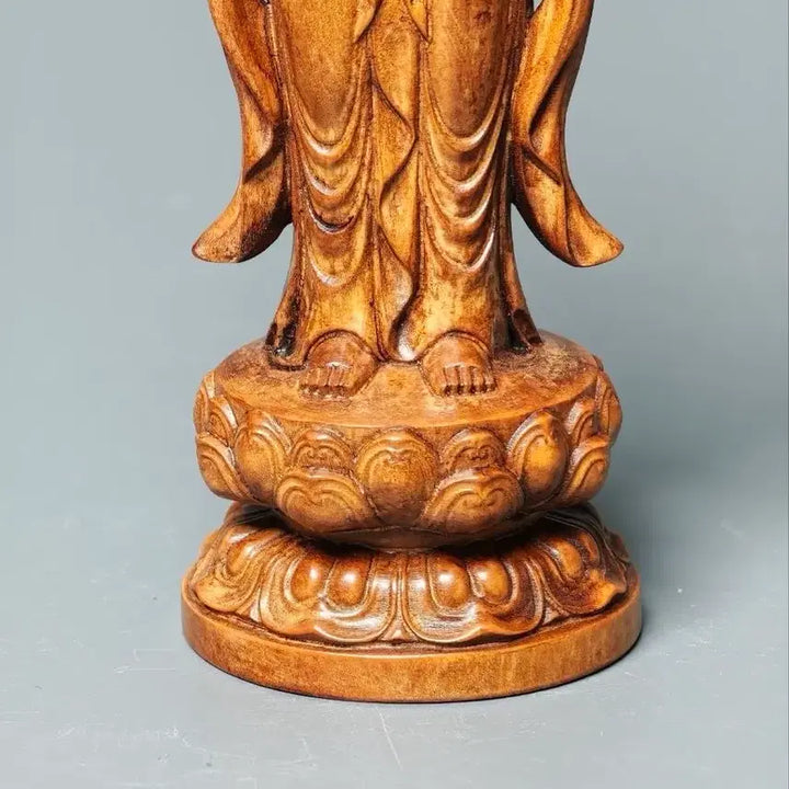 [BUNJANG] Yellow Sandalwood Wooden Buddha Statue with Lotus Throne Antique Collectible Sculpture / 황양목조 목제 합장보살 연화좌 입상 불상 불교 골동품 수집품 조각상