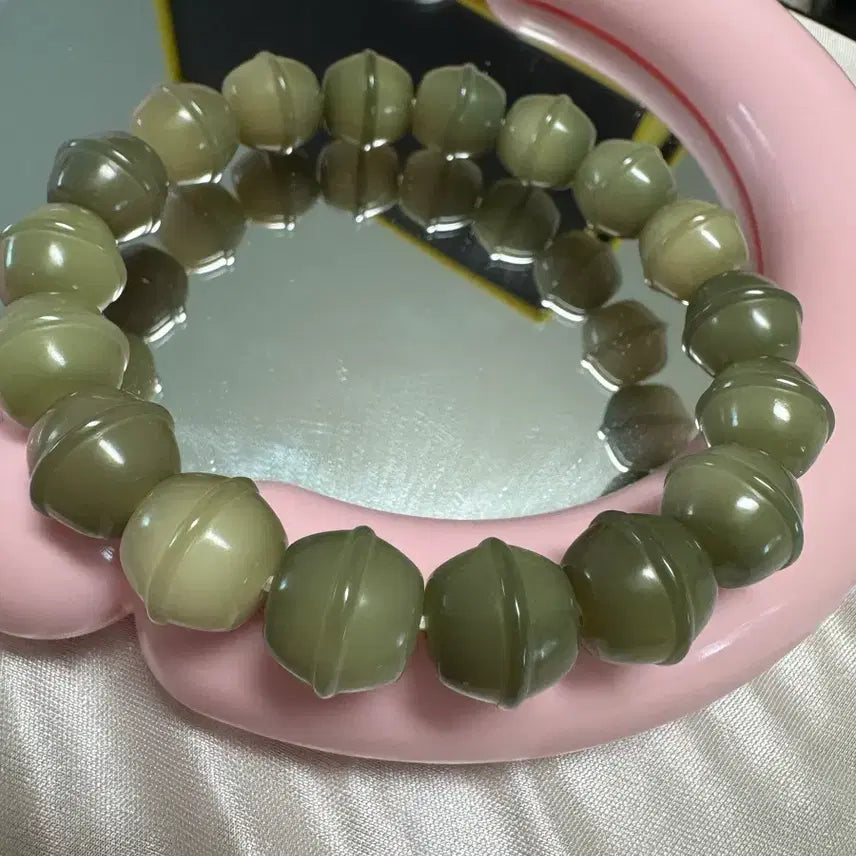 [BUNJANG] Natural Barley Root Honey Pot Bracelet / 음피 천연 보리근 (꿀 단지 모양) (아이보리색 원과 증정) (새상품)