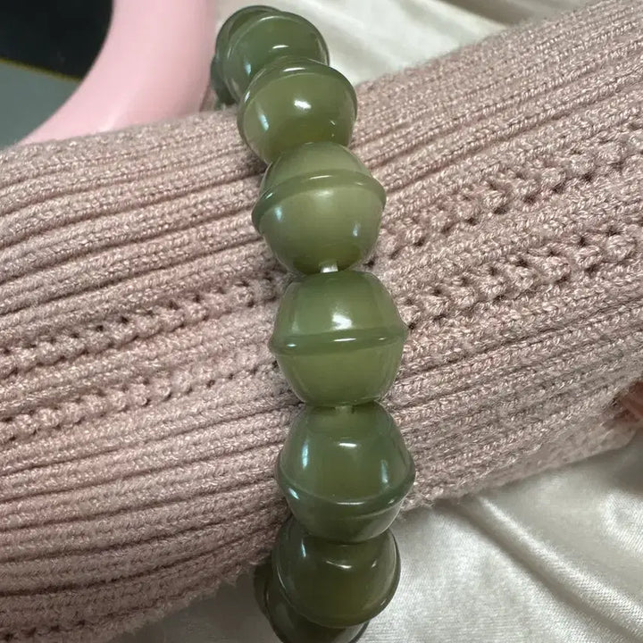 [BUNJANG] Natural Barley Root Honey Pot Bracelet / 음피 천연 보리근 (꿀 단지 모양) (아이보리색 원과 증정) (새상품)