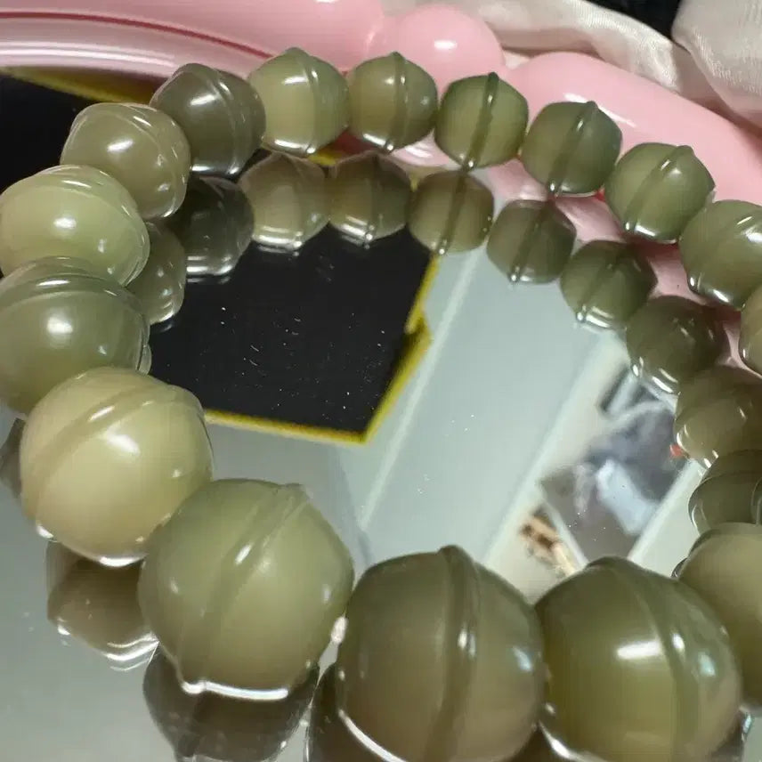 [BUNJANG] Natural Barley Root Honey Pot Bracelet / 음피 천연 보리근 (꿀 단지 모양) (아이보리색 원과 증정) (새상품)
