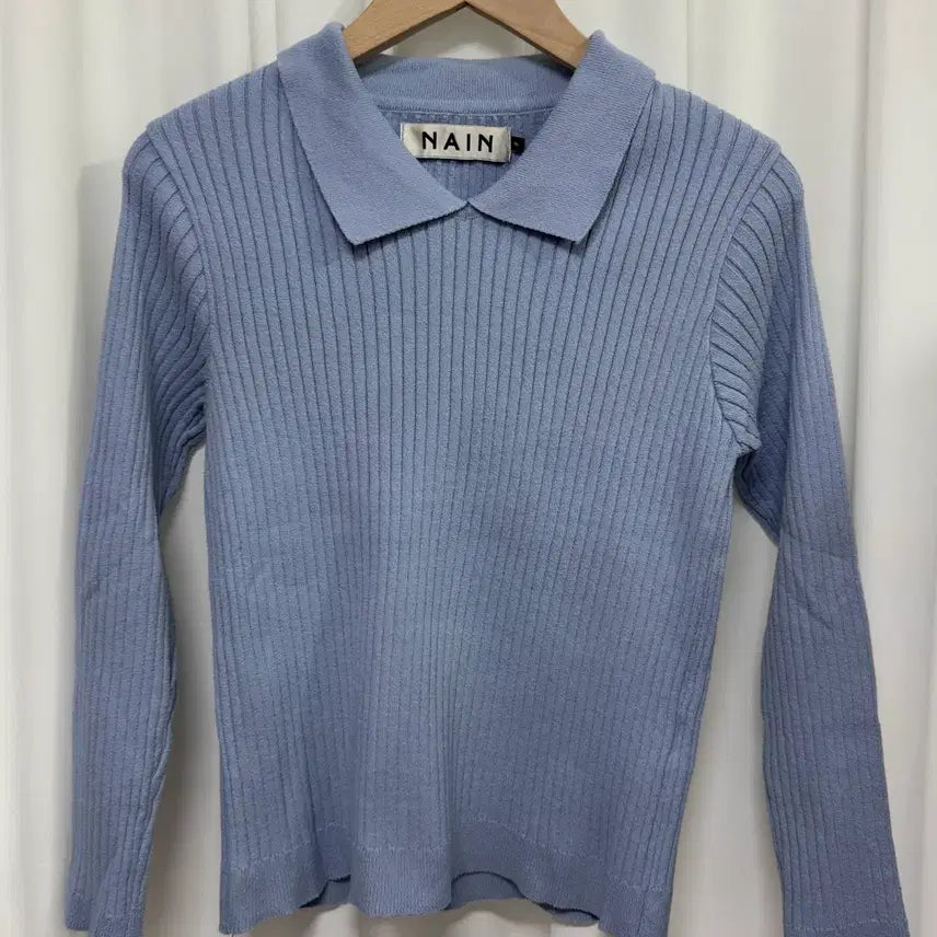 [BUNJANG] NAIN Ribbed Collar Knit (Sky Blue) / NAIN 나인 소라색 골지 카라 니트