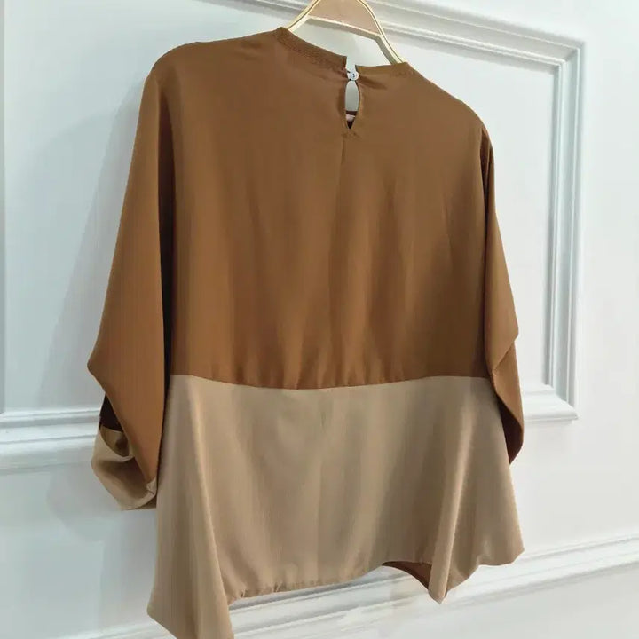 [BUNJANG] LEBEIGE Brown Color Block Blouse / 르베이지  브라운 배색 블라우스