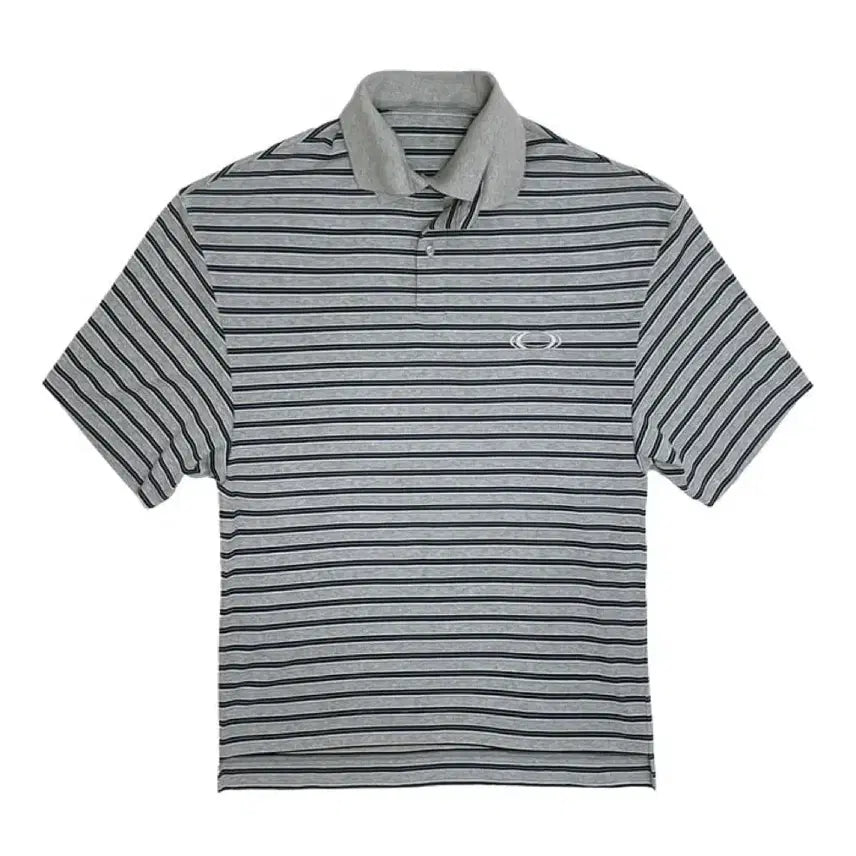 [BUNJANG] Civision Double Collar Polo Grey Blue Striped / [OS] civision 더블 카라 폴로 그레이 블루 스트라이프
