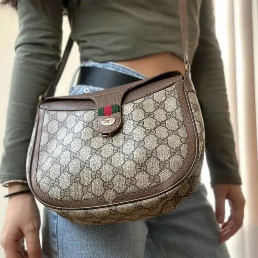[BUNJANG] Gucci Monogram Black Leather Canvas Shoulder Bag / (정품)구찌 크로스백