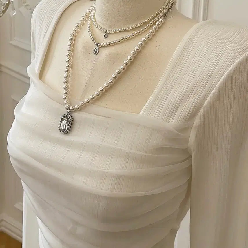 [BUNJANG] Wearable UAR Ode Square Neck Blouse / 우아르 오드 스퀘어넥 블라우스티 봄여름가을옷 에이블리 하객룩 화이트 흰색