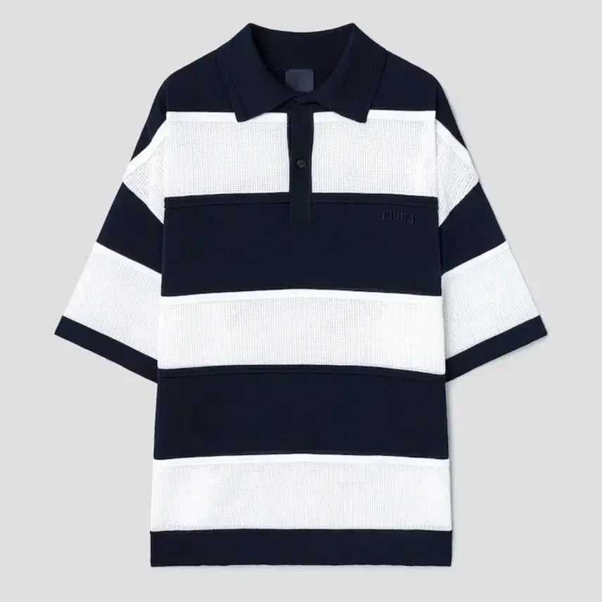 [BUNJANG] Juun.J 26SS Stripe Knit T-collar Navy / [L] 준지 26ss 스트라이프 니트 티칼라 네이비
