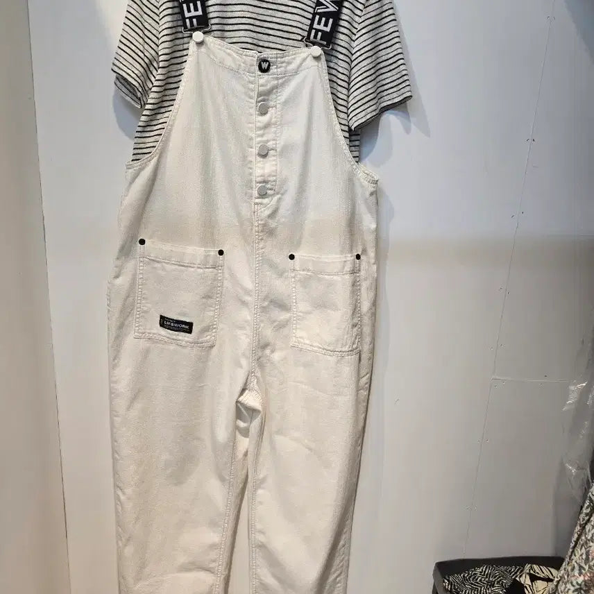[BUNJANG] Lifework White Overalls / 라이프워크 화이트 멜빵바지