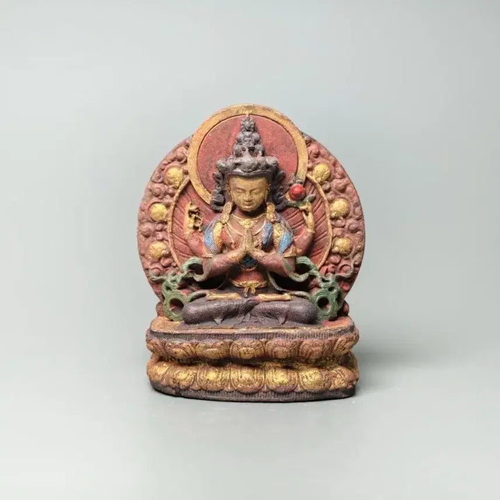 [BUNJANG] Scented Clay Seated Bodhisattva Statue / 향니 채색 사비관음 보살 불상 골동품 불교미술 불교 고미술품 수집품