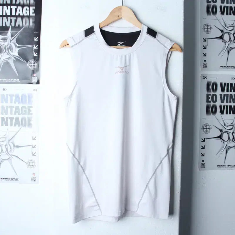 [BUNJANG] Mizuno Short Sleeve T-Shirt Athletic Running White / (M-L) 미즈노 반팔 티셔츠 민소매 기능성 런닝 화이트-1867D