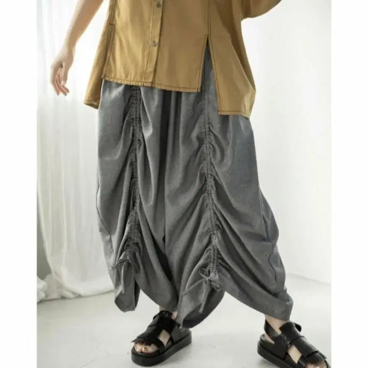 [BUNJANG] Grey Shirring Maxi Wide Pants / 그레이 셔링 맥시 와이드팬츠(F)