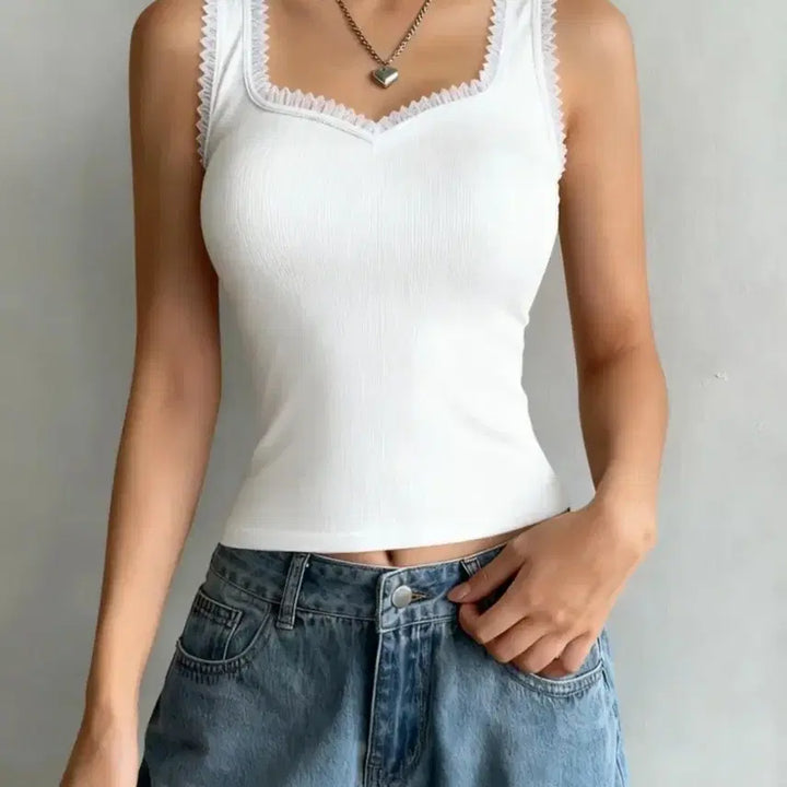 [BUNJANG] Lace Detail Camisole White / 새상품) 레이스나시티